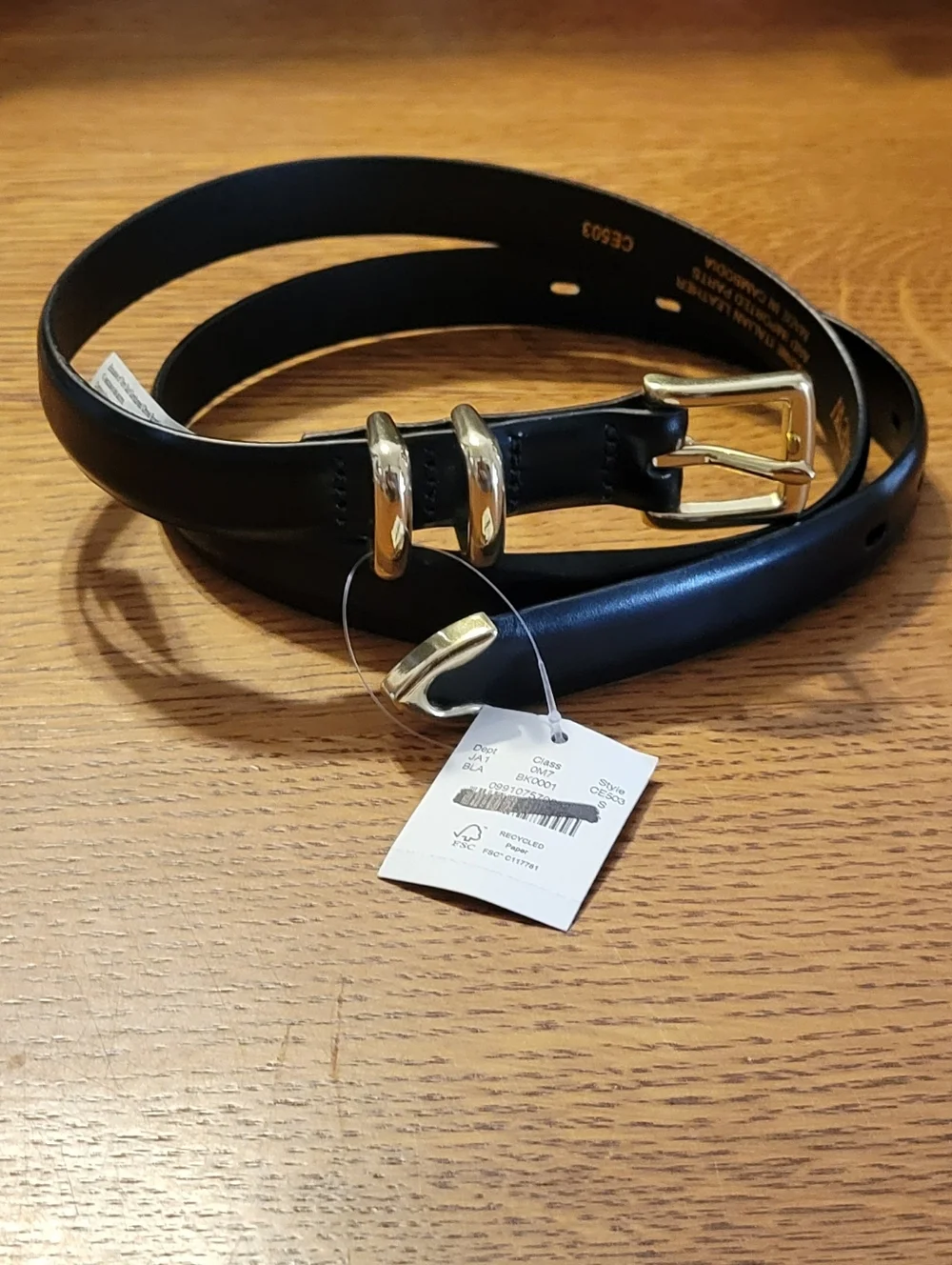 J. Crew Thin Spazzolato Italian leather belt - black with gold hardware - Picture 9 of 10